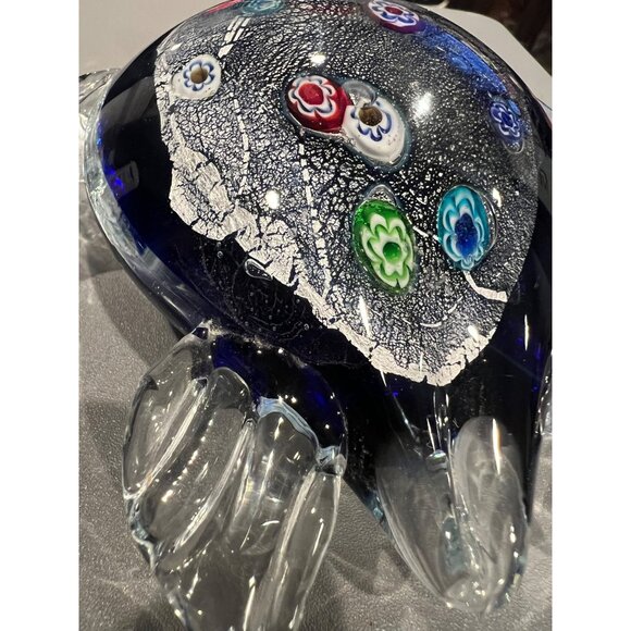 Sea Turtle Paperweight Cobalt Blue Glass With Multi Colored Designs Unmarked - Picture 7 of 10